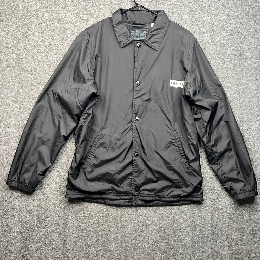 Levi's Jacket Mens Medium Black Coach San Francisco Graphic Snap Windbreaker